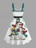 Plus Size Christmas Gift Snowflake Snowman Print Button A Line Dress with Removable Belt -  