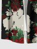 Plus Size Flower Leaf Print Button Pocket Shirt For Men -  