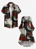 Plus Size Flower Leaf Print Ruched High Low Asymmetric Dress -  