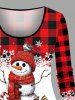 Plus Size Christmas Gift Snowflake Snowman Plaid Print Long Sleeves T-shirt -  