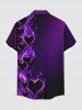 Chemise hawaïenne à poches boutonnées, imprimé flammes et cœurs, grande taille, pour hommes - Pourpre  M