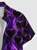 Chemise hawaïenne à poches boutonnées, imprimé flammes et cœurs, grande taille, pour hommes - Pourpre  M