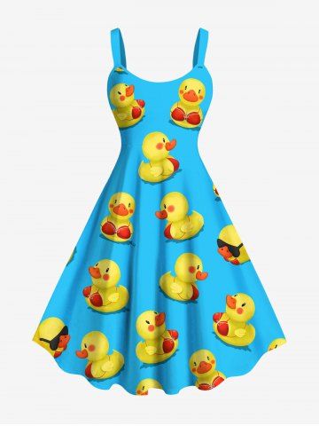 Plus Size Bikini Ducks Print Hawaii Tank Dress - SKY BLUE - XS