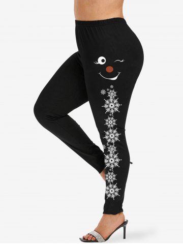 Plus Size Christmas Snowman Snowflake Print Leggings - BLACK - XS