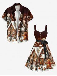 Christmas Tree Snowflake House Gingerbread Print Plus Size Matching Outfit For Couples -  