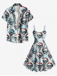 Christmas Hat Light Skulls Candy Snowflake Print Plus Size Matching Outfit For Couples -  
