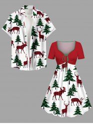Christmas Tree Elk Plaid Print Plus Size Matching Outfit For Couples -  