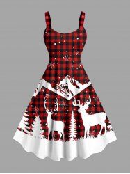 Robe débardeur grande taille à imprimé écossais, motif sapin de Noël, élan, flocon de neige, montagne - Rouge 5X