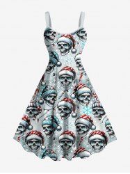 Plus Size Christmas Hat Light Skulls Candy Snowflake Print Tank Dress -  