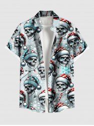 Chemise de Noël grande taille avec imprimé tête de mort, bonbons, flocons de neige et boutons, poche pour homme - Gris Clair 6XL