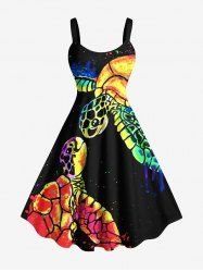 Plus Size Colorful Turtle Print Hawaii Sea Creatures A Line Dress -  