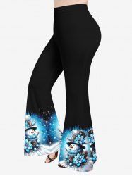 Pantalon évasé grande taille à imprimé ombré et tie-dye avec boules de Noël, flocons de neige, bonhomme de neige - Noir 3X