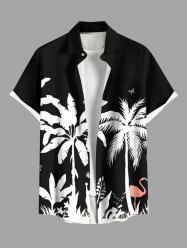 Chemise hawaïenne grande taille à imprimé cocotier, feuilles tropicales, flamants roses et papillons, avec poches boutonnées pour homme - Noir M