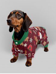 Pyjama de Noël pour animaux de compagnie, imprimé Père Noël, flocon de neige, pain d'épices, bonbons - Rouge L