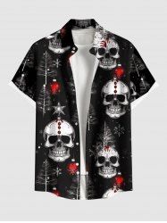 Plus Size Christmas Tree Skull Snowflake Print Button Pocket Shirt For Men -  