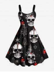 Robe trapèze grande taille imprimée sapin de Noël, crâne et flocons de neige - Noir XXS