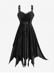 Robe grande taille à paillettes roses, froncée, lacée et à volants. - Noir L | US 12
