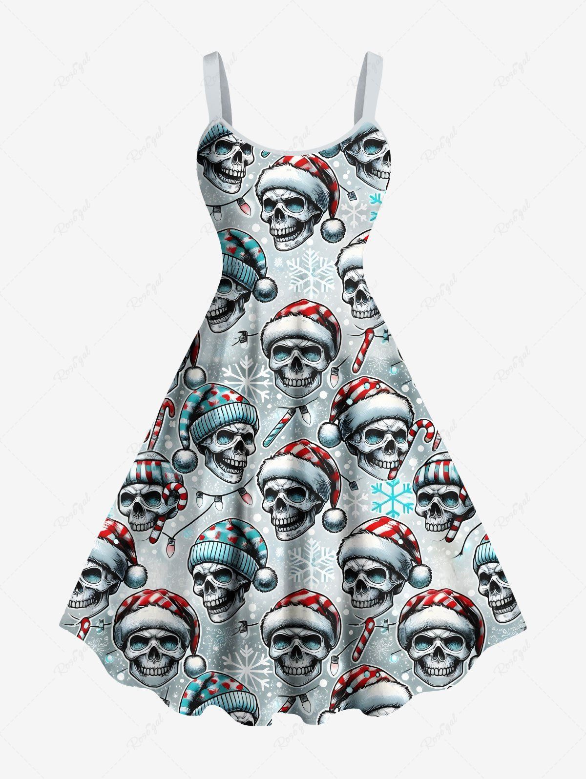 Fancy Plus Size Christmas Hat Light Skulls Candy Snowflake Print Tank Dress  