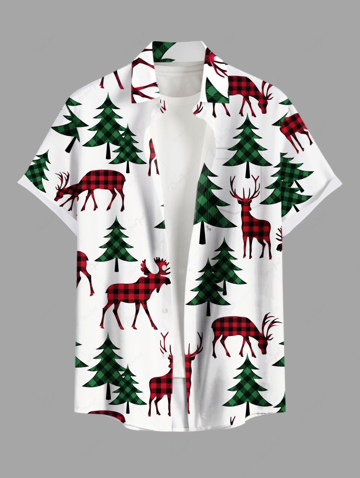 Chemise à carreaux avec poches et boutons, motif sapin de Noël, grande taille, pour homme Blanc S