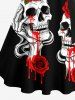 Skull Bloody Rose Flower Print Plus Size Matching Outfit For Couples -  