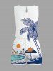 Plus Size Coconut Tree Sun Mountain Seascape Print Cinched Hawaii Romper -  