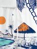 Plus Size Coconut Tree Sun Mountain Seascape Print Cinched Hawaii Romper -  