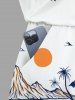 Combinaison hawaïenne cintrée grande taille à imprimé cocotiers, soleil, montagne et paysage marin - Blanc 6X