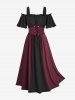 Robe vintage grande taille style Renaissance médiévale à épaules dénudées, fronces et volants, laçage coloré et ceinture corset trapèze - Rouge Vineux 4X | US 26-28
