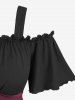 Robe vintage grande taille style Renaissance médiévale à épaules dénudées, fronces et volants, laçage coloré et ceinture corset trapèze - Rouge Vineux 4X | US 26-28