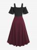 Robe vintage grande taille style Renaissance médiévale à épaules dénudées, fronces et volants, laçage coloré et ceinture corset trapèze - Rouge Vineux 4X | US 26-28