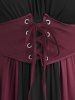 Robe vintage grande taille style Renaissance médiévale à épaules dénudées, fronces et volants, laçage coloré et ceinture corset trapèze - Rouge Vineux 4X | US 26-28