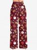 Plus Size Women's Christmas Santa Claus Snowflake Gingerbread Candy Print Drawstring Wide Leg Pants -  