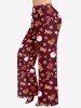 Plus Size Women's Christmas Santa Claus Snowflake Gingerbread Candy Print Drawstring Wide Leg Pants -  