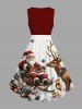 Robe trapèze vintage grande taille à imprimé sapin de Noël, élan, flocon de neige, Père Noël - Rouge 2X