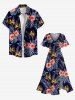 Plus Size Ombre Tropical Leaf Hibiscus Flower Print Hawaii Split Pocket A Line Midi Dress -  