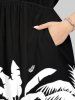 Plus Size Coconut Tree Tropical Leaf Flamingo Butterfly Print Hawaii Split Pocket A Line Midi Dress -  