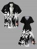 Plus Size Coconut Tree Tropical Leaf Flamingo Butterfly Print Hawaii Split Pocket A Line Midi Dress -  