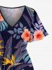 Plus Size Ombre Tropical Leaf Hibiscus Flower Print Hawaii Split Pocket A Line Midi Dress -  