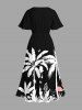 Plus Size Coconut Tree Tropical Leaf Flamingo Butterfly Print Hawaii Split Pocket A Line Midi Dress -  