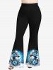 Pantalon évasé grande taille à imprimé ombré et tie-dye avec boules de Noël, flocons de neige, bonhomme de neige - Noir 3X