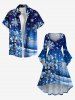 Robe asymétrique taille plus à imprimé flocon de neige, branches de fleurs et ciel ombré, froncée et asymétrique - Bleu Ciel 6X