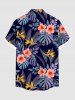 Chemise hawaïenne grande taille à imprimé feuilles tropicales et fleurs d'hibiscus ombré avec poches boutonnées pour homme - Noir 2XL
