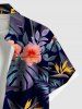 Chemise hawaïenne grande taille à imprimé feuilles tropicales et fleurs d'hibiscus ombré avec poches boutonnées pour homme - Noir XL