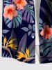 Chemise hawaïenne grande taille à imprimé feuilles tropicales et fleurs d'hibiscus ombré avec poches boutonnées pour homme - Noir 2XL