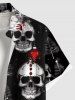 Plus Size Christmas Tree Skull Snowflake Print Button Pocket Shirt For Men -  