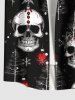 Plus Size Christmas Tree Skull Snowflake Print Button Pocket Shirt For Men -  