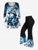 T-shirt à manches longues pour femme, imprimé ombré, boule de Noël, flocon de neige, bonhomme de neige, tie-dye, grande taille - Bleu Ciel M