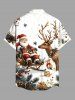 Plus Size Christmas Tree Elk Snowflake Santa Claus Print Button Pocket Shirt For Men -  