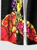 Plus Size Colorful Turtle Print Hawaii Sea Creatures Button Pocket Shirt For Men -  