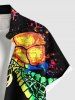 Chemise grande taille à imprimé tortues colorées et créatures marines hawaïennes avec poches boutonnées pour homme - Noir 3XL
